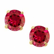14K Solid Yellow Gold Red Ruby Round Shape Screw Back Stud Earrings lab created