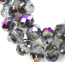 8x6mm Faceted AB Gray Glass Crystal Rondelle Beads 16"