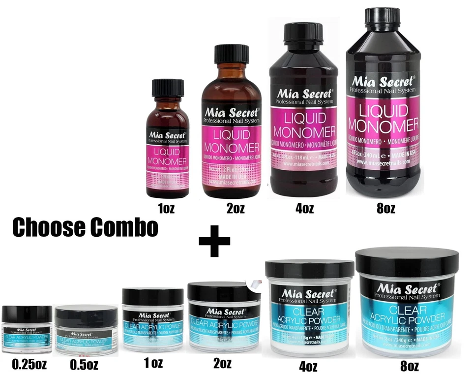 Monómero líquido Mia Secret + polvo acrílico transparente para uñas - ELIGE EL TUYO