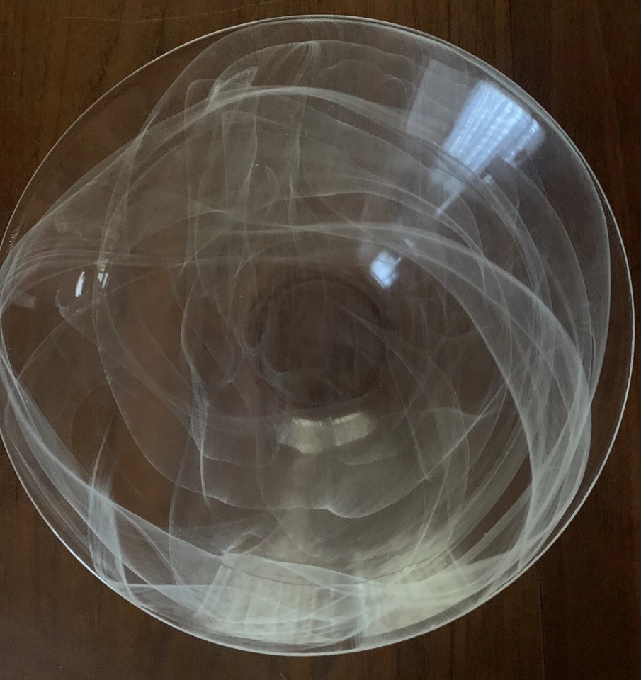 SaleBeautiful художественное стекло сервировочная чаша прозрачные белые алебастровые завитки 10 дюймов ширина X 4,25 дюйма T - Изображение 4 из 4