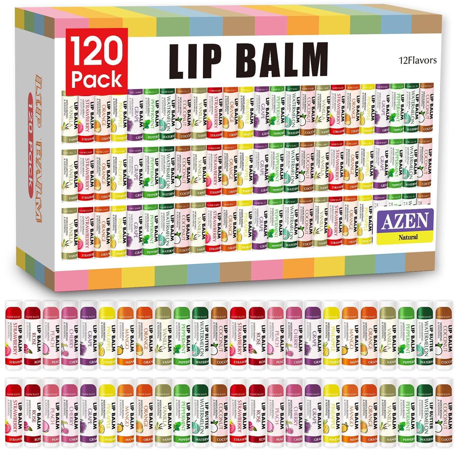 AZEN 120 Pack Natural Moisturizing Lip Balm Bulk for Hydrated Soft Lips  