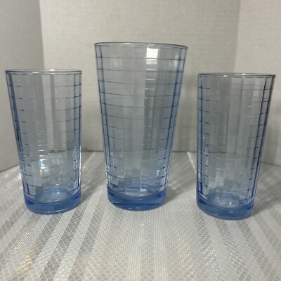 PASABAHCE Blue Block Optic 2 Juice Glasses 5 1/8''  One 6  Water Glass Rare