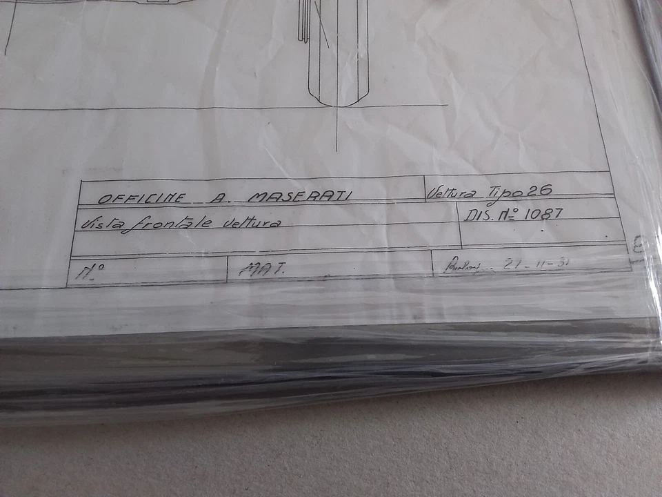MASERATI OFFICINE VISTA FRONTALE VETTURA TIPO 26  BOLOGNA 27-11-31  DISEGNO - Immagine 3 di 4