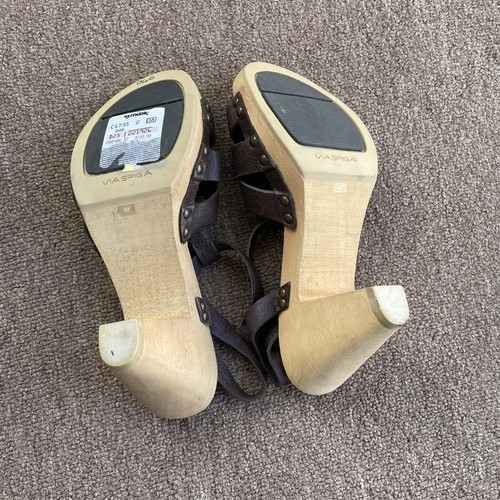 Via Spiga brown leather strappy heels wood clog sandals Size 6 - Picture 7 of 7