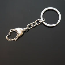 Shark Head Open Wide Mouth Bite Teeth Mega Jaws Silver Pendant Keychain Gift