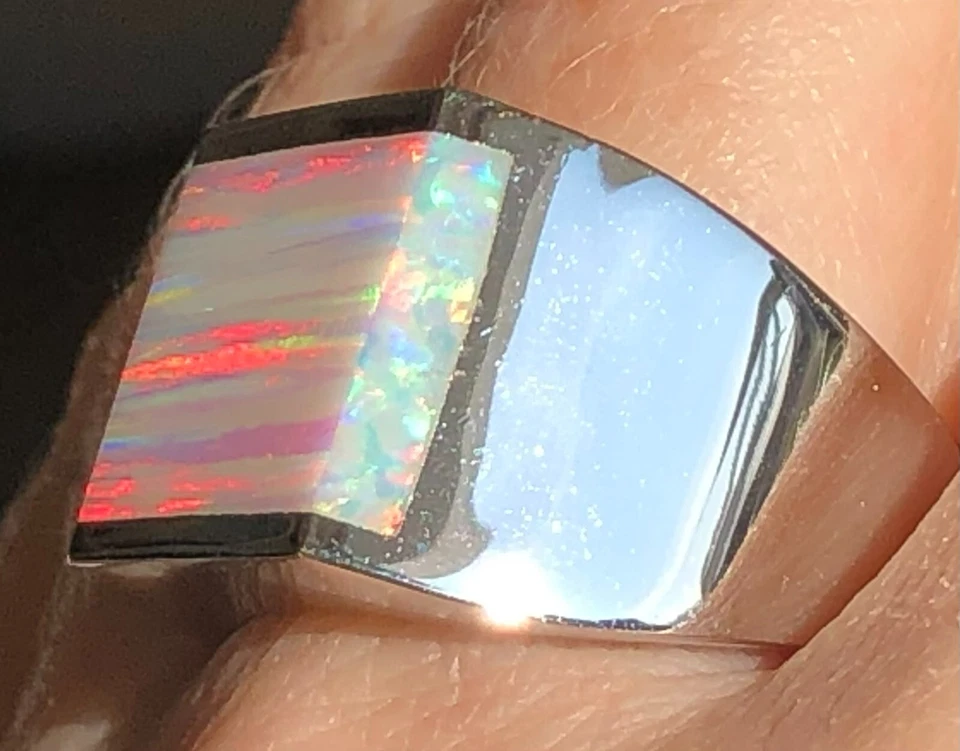 Мужская 11 закат зарево яркий толстый квадратный белый розовый огонь опал кольцо тяжелый 20 граммов - Изображение 3 из 4