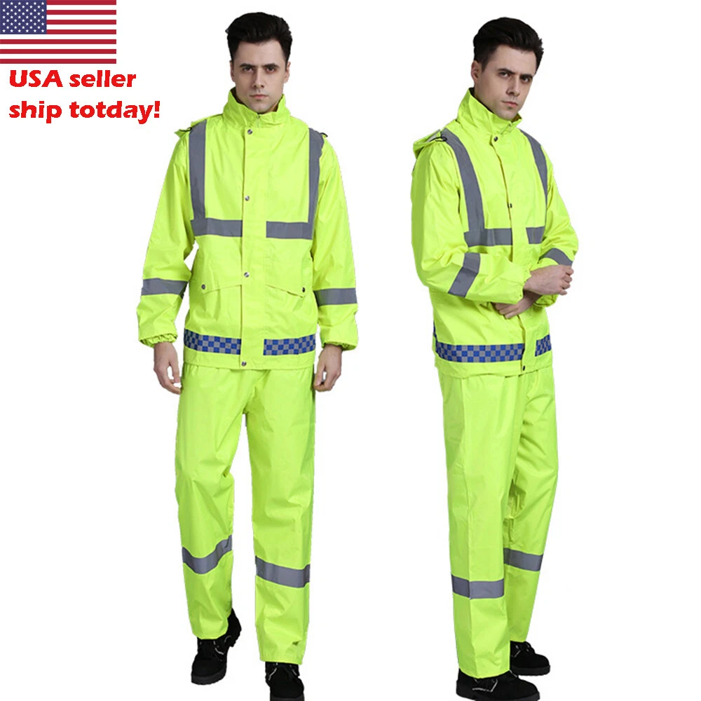 double layer Reflective Rain Jacket SET Suits Working Safety Clothing free pants