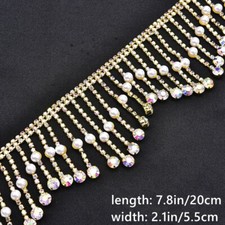 Rhinestone Beaded Crystal Chain Tassel for Clothes Dress Trim DIY Sew Craft Gold