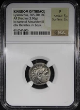Kingdom Of Thrace Lysimachus 305-281 BC AR Drachm Alexander III NGC F