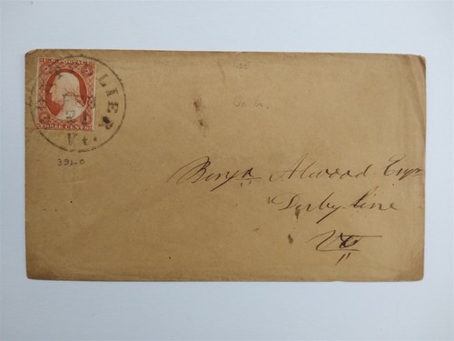 Vermont: Montpelier 1852 #10 Cover, Position 39LO to Derby Line