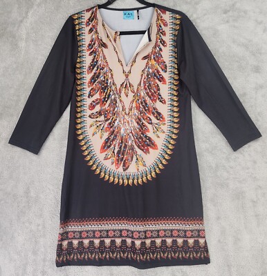 kas designs dress KAS Designs Dress Womens Small Multicolor Native Indian Feather Studded  Mini