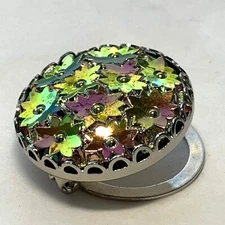 VINTAGE Scarf Dress Clip IRIDESCENT Pink FLOWERS Round Silver Tone