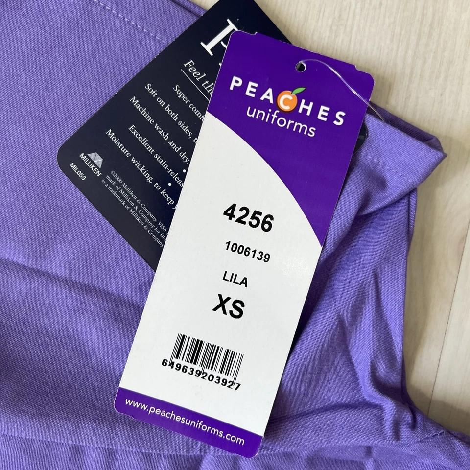 PEACHES Uniforms Womens SCRUB top Sz XS Lilac 4256 -4Patch N Chest Pockets NEW - Image 2 of 4