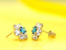 14k Yellow Gold Flower CZ Stud Earrings