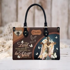 Personalized Bible Verse Leather Handbag, Cross Faith Christian Leather Bag