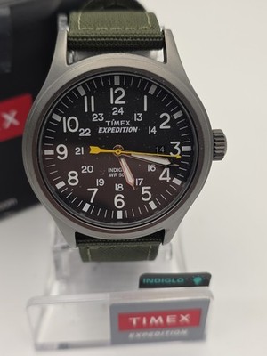 Timex T49961, Men's Expedition Scout Green Fabric Watch, Date, Indiglo, NEW