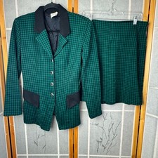 Vintage Avenue Stars Green Black Gingham Skirt Suit Set Blazer Made in USA