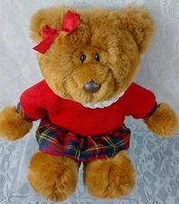 Commonwealth Teddy Bear Girl Christmas Red Sweater Plaid Skirt Plush Stuffed Toy