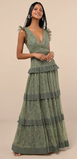 Lulus Marvelous Darling Olive Lace Ruffled Tiered Maxi Dress
