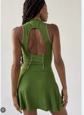 Urban Outfitters Green Cut-Out Mini Dress S Sleeveless Contrast Stitch