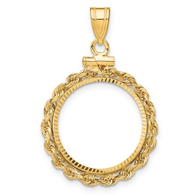 10k Polished Rope and Diamond-cut 18.0mm x 1.35mm Screw Top Coin Bezel Pendant