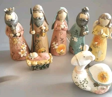 Hobby Lobby 7 Pc Nativity Wisemen Shepherd Promise Christmas 2018 Folk Art Resin