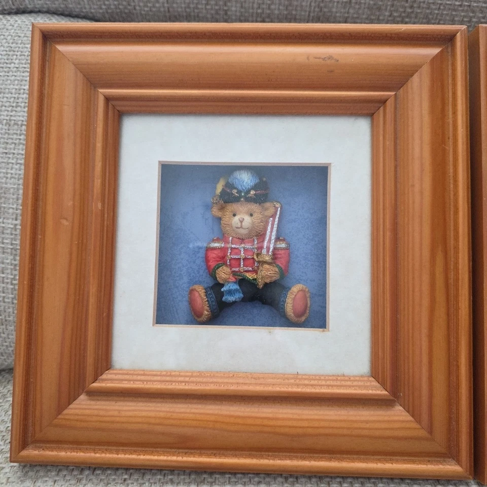 2x Vtg 3d Red Navy Coat Teddybear Toy Soldier Shadowbox Framed Christmas Nursery - Image 2 of 4