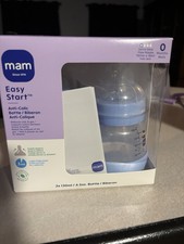 mam Easy Start Anti-Colic Baby Bottle Set Extra Slow Flow Blue BPA-Free 130ml 2x