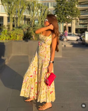 RETAIL 129  NWT ZARA SS25 ZW COLLECTION LINEN PRINT DRESS Printed 3292/175 XS-X