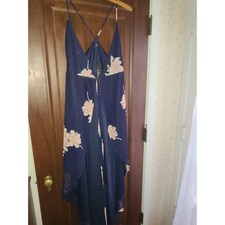 Lulus Navy Blue Floral Polka Dot High-Low Maxi Dress V-Neck Adjustable Straps S