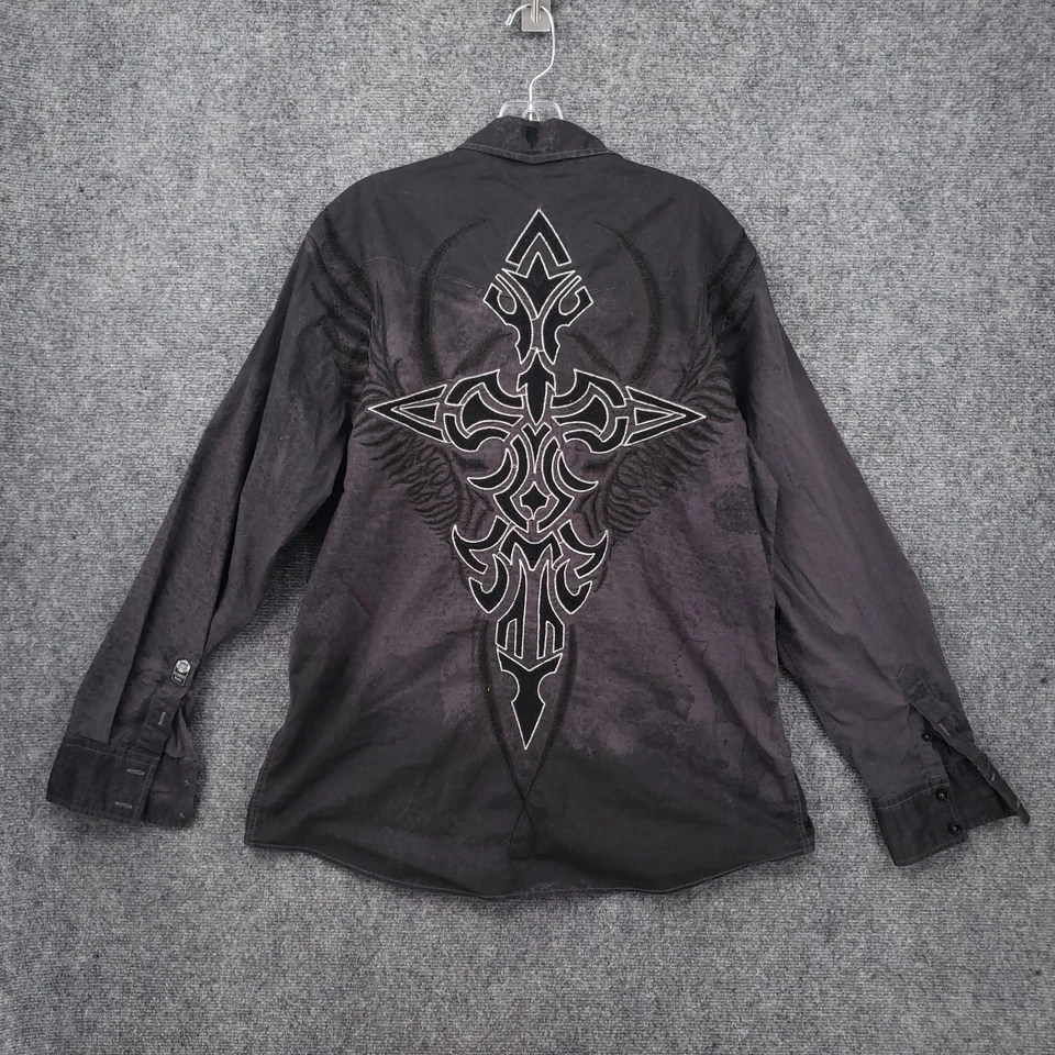 Roar Button Up Shirt Mens XL Black Embroidered Long Sleeve Rock Western Y2K - Image 2 of 4