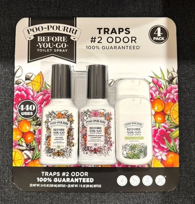 POO-POURRI POO POURRI TOILET SPRAY 4 PK SUGARED LEMON ZEST, CHERRY BLOSSOM, BAMBOO BERGAMOT