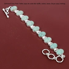 Mothers day Deal Amazonite Stone Chain Boho Bracelet Jewelry 925 Sterling Silver