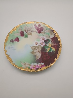 Limoges France T&V Hand Painted Porcelain Plate Blackberry, Rasberry Gold Trim