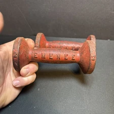 Vintage EMENE 2 lb Red Cast Iron Dumbbells Pair Hand Weights Retro Fitness