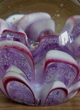 Vintage Scottish Glass Paperweight Floral Ribben Design White, Purple & Lavender