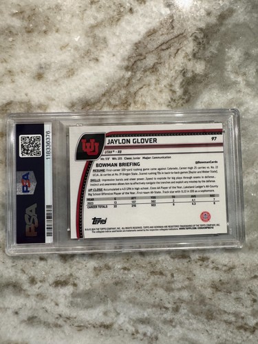 Jaylon Glover 2024 Bowman Chrome U Sapphire Yellow Refractor #65/75 PSA 10 Utah - Picture 2 of 4