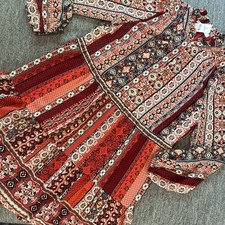 LOFT Women’s Flutter Sleeve High Neck Red Orange Peasant Dress Sz S Boho NEW