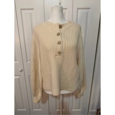 Oscar De La Renta Knit Chunky Sweater 100 Wool Cream Size Medium