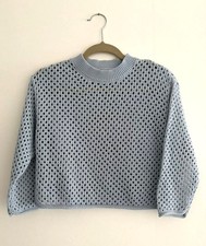 ZARA Sweater Girls 11/12 Blue Open Knit Crochet Coastal Soft Girl Boho