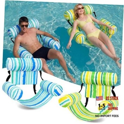 Blueweenly 2 Pack Inflatable Pool Float Chairs Adults Yellow,Blue Striped
