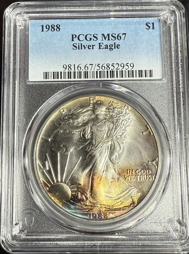 1988 American Silver $1 Eagle PCGS MS67 Brilliant Colors