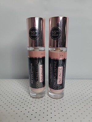 Makeup Revolution Beauty Conceal & Define Infinite Concealer C3 LASTING LOT Of 2