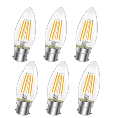 BEST 6 Pack 6W Vintage Bayonet Filament LED Light Bulb Candle BC B22 Bulb Warm White
