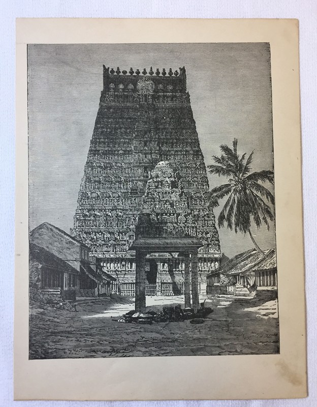 1880 book engraving ~ HINDOO TEMPLE, COMBACONUM Hundu