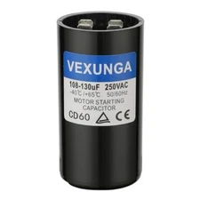 108-130 uF MFD 250 VAC 50/60 Hz Round Motor Start Capacitor CD60 Single Phase...