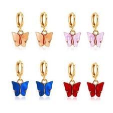 4PCS Butterfly Drop Earrings With Colorfulcrylic Round Hoop Earrings Set for A