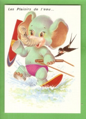 ELEFANT Postkarte ILLUSTRATOR Zeichnung Elefant Wasserski -ed.MD