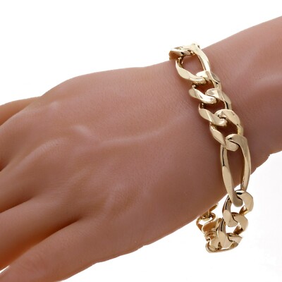 10k Yellow Gold Solid Heavy Link Figaro Chain Bracelet 8.5