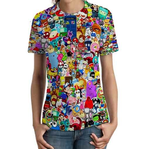 New Women's Tshirt Cute Cartoon Collage T-Shirt Size S to 3XL